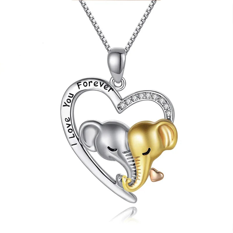 Wholesale Valentine's Gift Jewelry Romantic Gold Plated Lucky Double Elephant Heart Pendant Necklace for Women Men