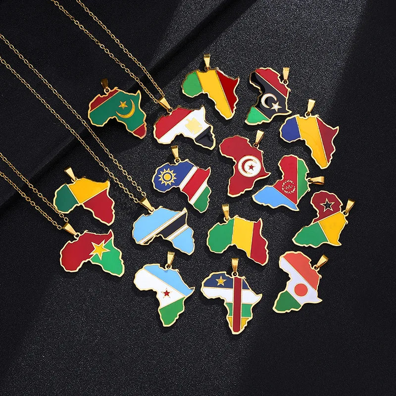 Hot Selling Hot Enamel Necklace Map of Africa Stainless Steel Necklace Gold Africa Map Necklace