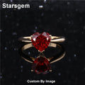 Starsgem Heart Shape Lab Ruby Gemstone 8*8mm Red Stone Ruby 9K Solid Yellow Gold Rings