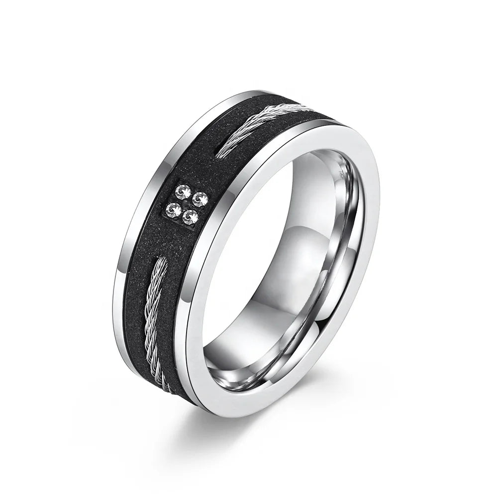 Alin Hot Sale Good Price Chunky Stainless Steel Crystal Stone Rings for Men Wholesale
