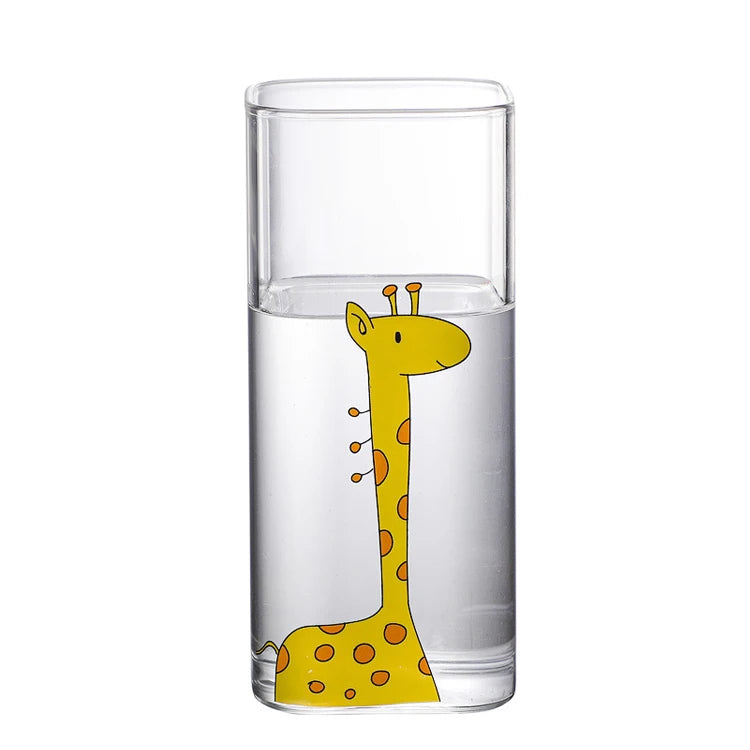 Heat Resistant Borosilicate Glass Square Cup with Cute Animals Pattern
