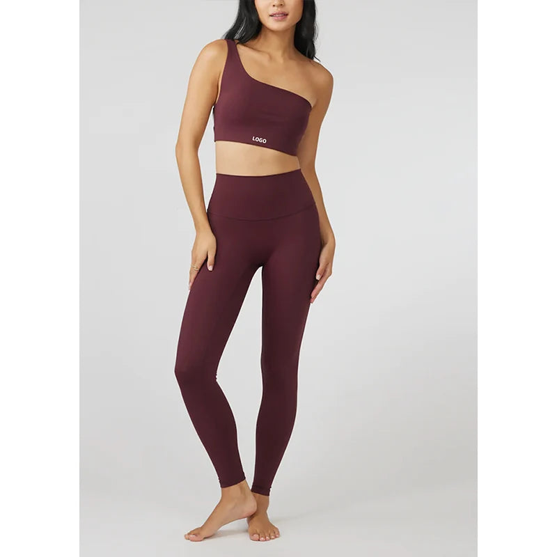 Custom Workout Sets Latest Design Activewear Fitness Ladies 2 Piece Asymmetrical Crop Top and Gym Leggings Set for Women