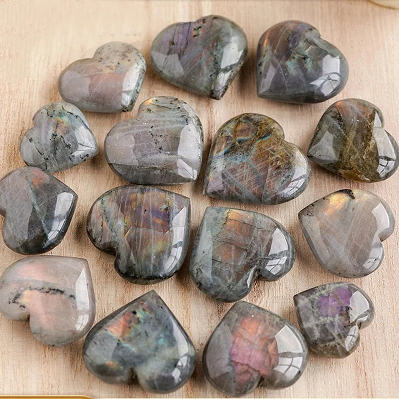 Wholesale Natural Gemstone Crafts Hand Carved Purple Light Labradorite Crystal Heart