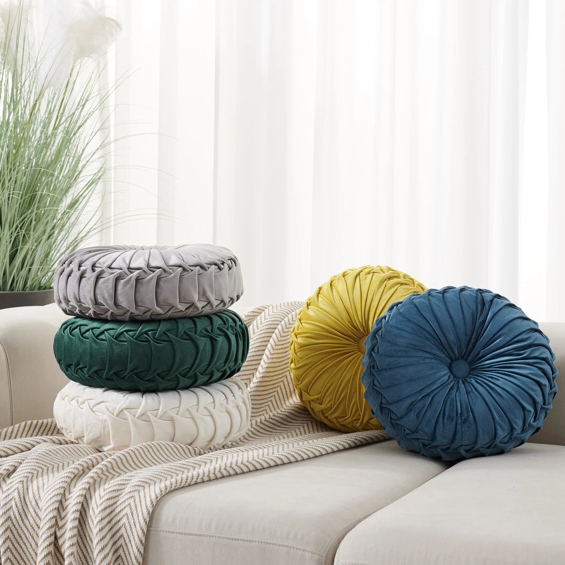 Nordic Round Cushion Handmade Pumpkin Velvet Pillow CushionLuxury Pure Color Pumpkin Decorative Throw Pillows Round