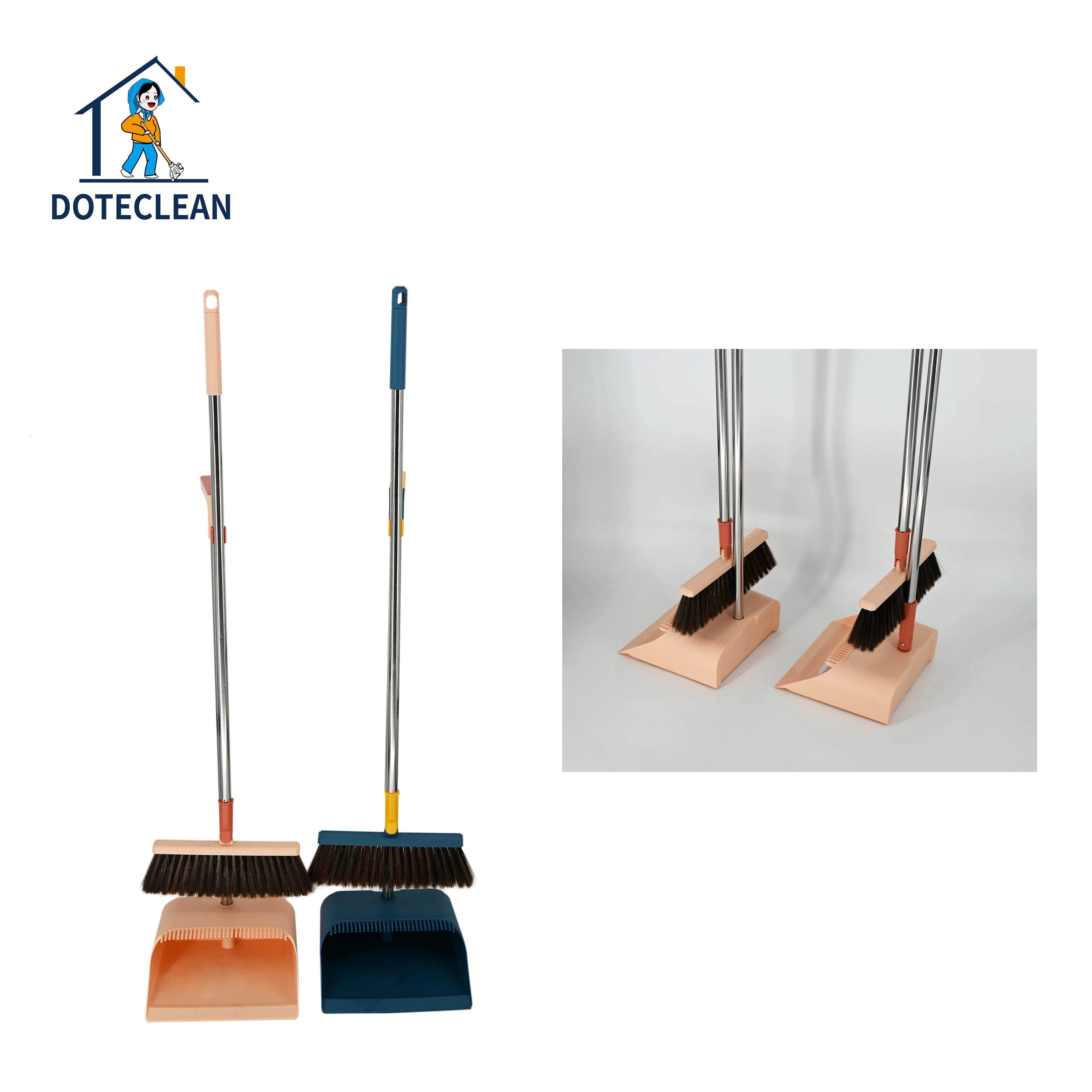New Wind Proof Plastic Dustpan & Brooms Set Upright with Long Connected Handle for Household Floor Cleaning