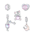 925 Sterling Silver Pink Girlish Sweet Heart Charms Lovely Candy Bear Beads Fit Original Bracelet for Young Women DIY Gift