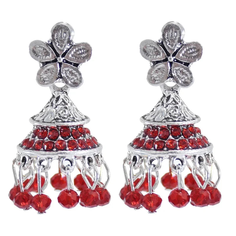 Fashion Jewelry Indian Jhumka Earrings Tibetan Gypsy Jewelry Small Bell Tassel Flower Carved Drop Dangle Earrings for Women