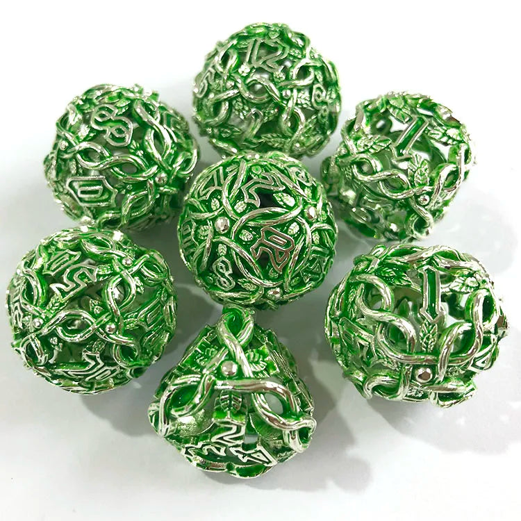 Wholesaler Nian D&D Hollow Brass & Copper Polyhedral Monster Dice Game 7-Piece Set 16-25mm Metal Tin Box Customizable Logo Color