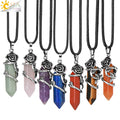 CSJA Wholesale Natural Healing Stone Amethyst Hexagonal Rose Flower Crystal Quartz Pendant Necklace for Mother Women H003