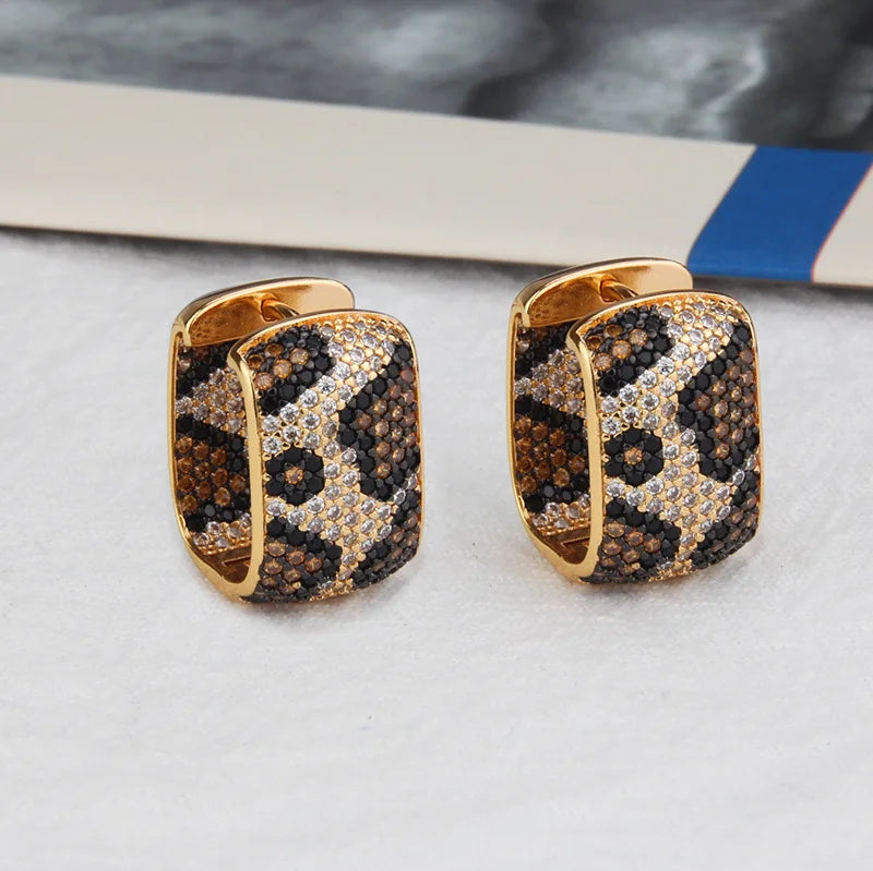Wholesale Fashion Hoop Earrings Multi-Color Leopard Snake Print Micro-Inlaid Zircon Gold-Plated Chunky Earrings Women