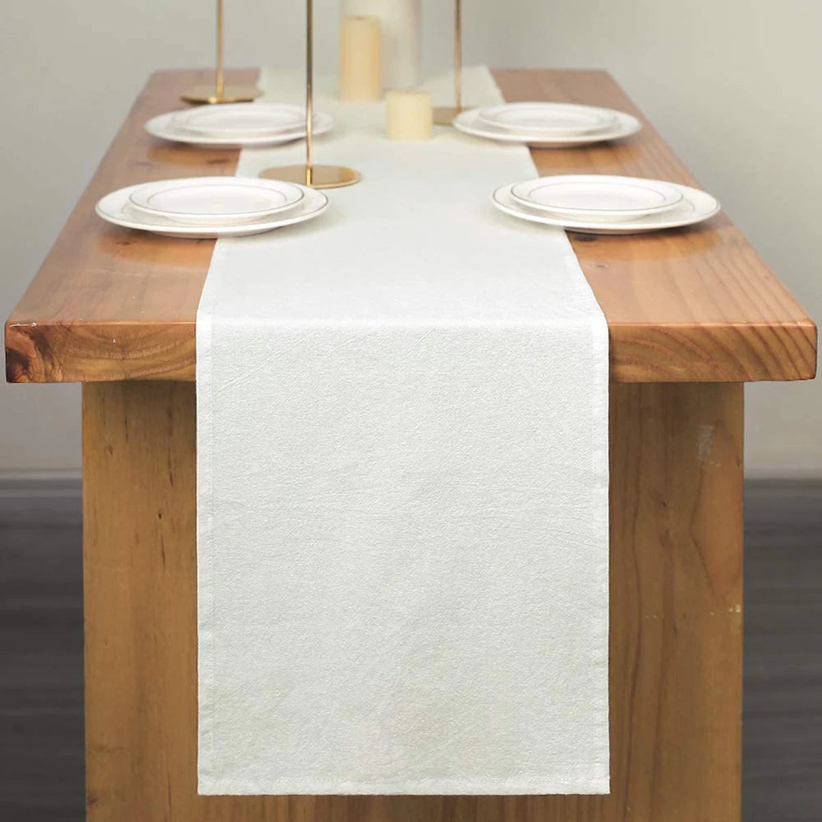 White Hemstitch Wrinkle Cotton Table Runner for Rectangle Tables Decoration Luxury Wedding Banquet Party Custom Table Runners