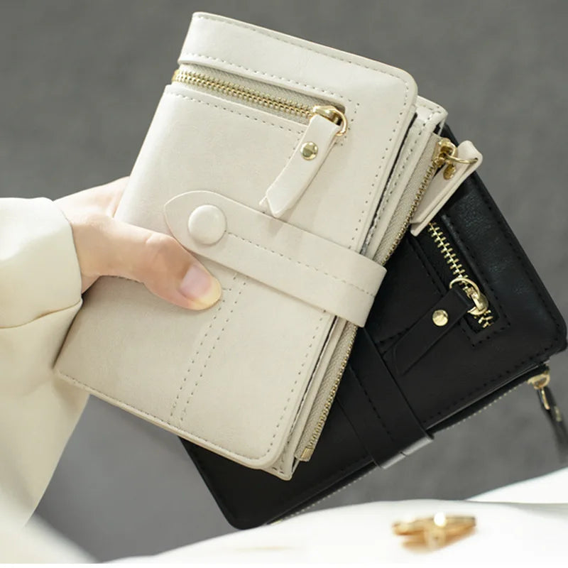 Women New Korean Elegant Short Folding Multi-function Card Purse PU Leather Temperament :Ladies Wallet