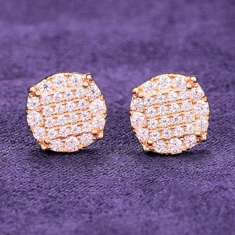 Hip Hop 10MM VVS 6 Rows Bling Moissanite 925 Sterling Silver Iced Out Men's Cluster Stud Earrings Passes Diamond Tester