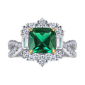 Rhodium Plated 925 Sterling Silver Princess Cut Emerald Women's Gemstone Ring for Wedding & Party