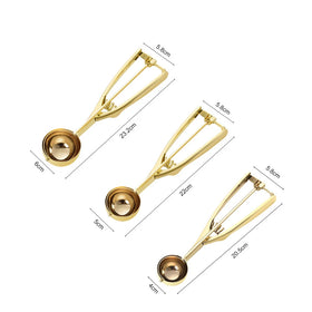 Ice Cream Scoops with Trigger Golden Coating Stainless Steel Cookie Scoops for Baking Set of 3 Pieces
