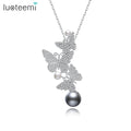 LUOTEEMI Butterfly Choker Women Gray Pearl Pendant Copper CZ Diamond Crystal Butterfly Necklace