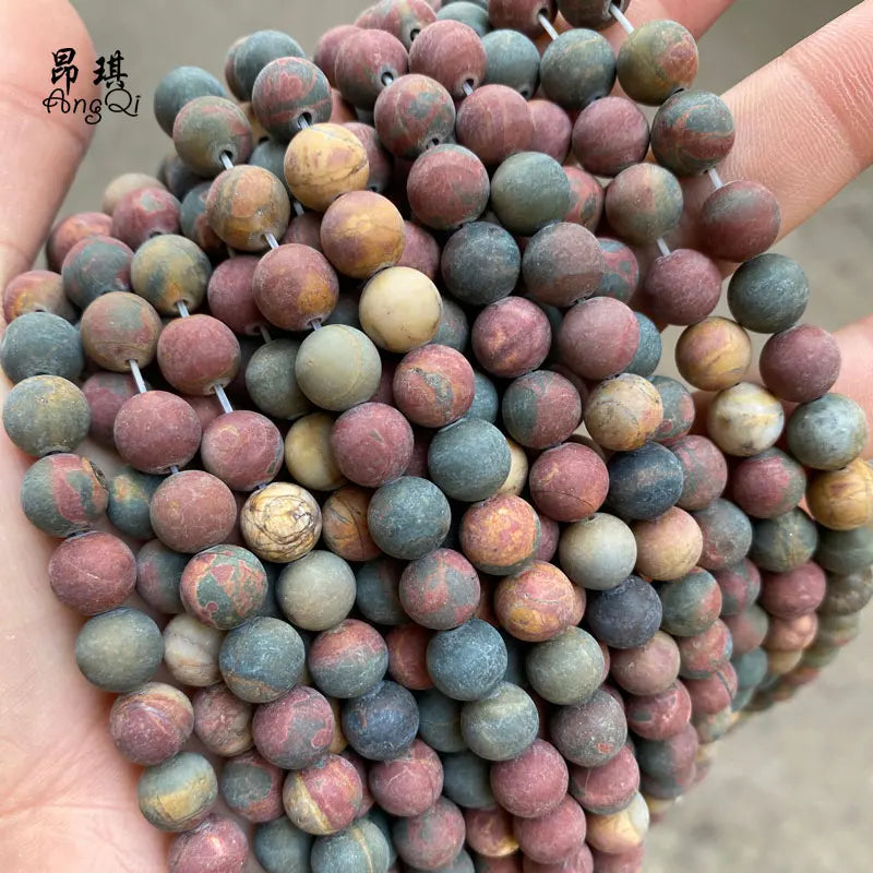 Matte Gemstone Beads Frost Natural Red Picasso Jasper Stone Loose Beads for Jewelry Making