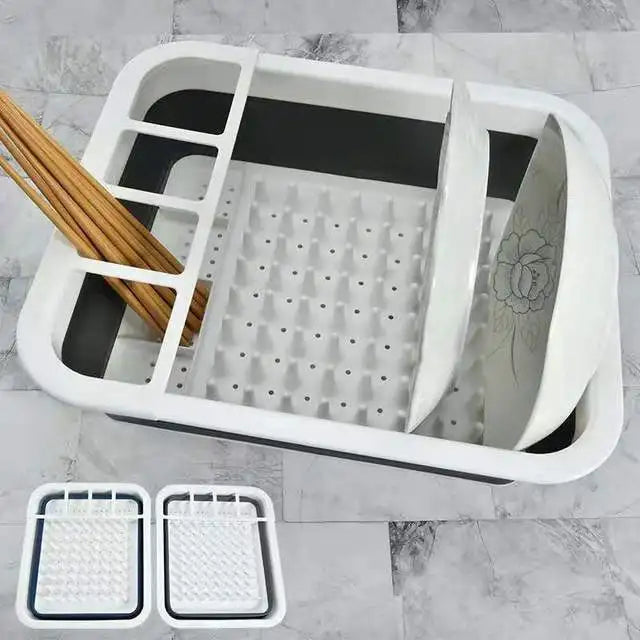 HelloWorld Collapsible Bowl Rack Bowl Basket Tray Basket Shelf Telescopic Bowl Tray Household Cutlery Storage Box