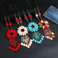 Bohemian Luxury Beach Bikini Necklace Turquoise Chain Exaggerated Flower Jewelry Waterproof Wax Cord Handmade Pendant for Gift
