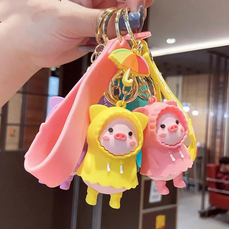 Bag Decorations Charms Pendant Cute Plastic Key Chains Rubber Key Rings Designer PVC Raincoat Pig Farm Kawaii Cartoon Keychain