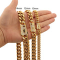 8mm12mm14mm Gold Stainless Steel Cuban Chain Crypto Chain Men's Titanium Steel Necklace Jewelry Micro-inset Zircon Buckle