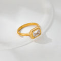Joolim Stainless Steel Jewelry Wholesale 18K Gold Plated Clear Square Zirconia Rings for Women Dainty Rings