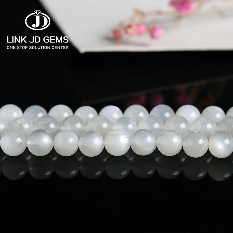 7A 5A 3A Natural White Moonstone 4/6/8/10MM Natural Loose Beads for Jewelry Making Necklace Bracelet Fashion DIY Accessories
