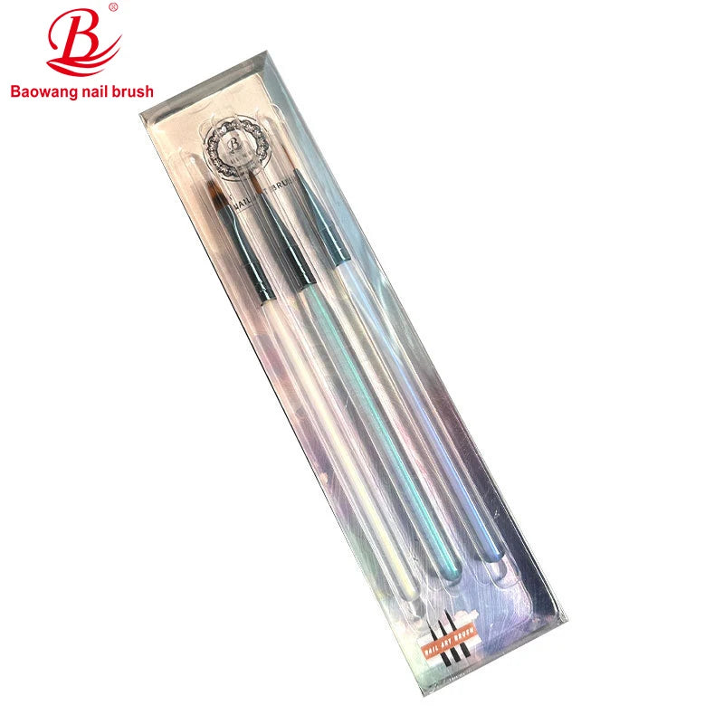 Baowang Guangzhou Professional Nail Art Aurora Colors Ombre Gradient Liner Brush Set Oval Flat Brushes Durable Nylon Acrylic