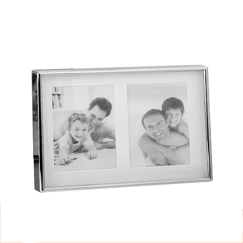 Silver Plated Metal Double Picture Photo Frame Flower Landscape Animal Portrait Themes Shadow Box Style Embossing 18mm Thick