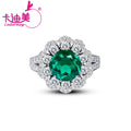 2.1CT Round Brilliant Lab Grown Emerald 925 Sterling Silver Luxury Muzzo Green Emerald With Contton Wool Engagement Wedding Ring