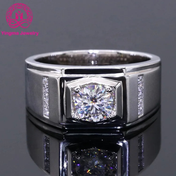 14k / 18k  Moissanite Mens Gold Ring 1ct D VVS Moissanite Diamonds Gold Engagement Ring with Certificate