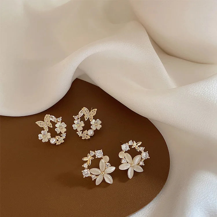 HOVANCI 4 Fashion Women Jewelry Bohemian Hotest Pearl Charm Opal Shell Earrings Gold Plated Party Flower Earrings for Women