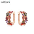 LUOTEEMI Fashion Gold Plated Multicolor CZ Cluster Mona Lisa Clip Earrings for Women