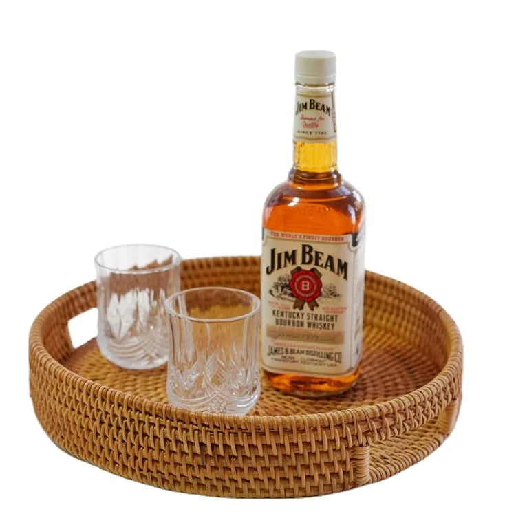 Handmade Vegetable Woven Handcraft Wicker Storage Organizer Rattan Serving Tray for Fruit