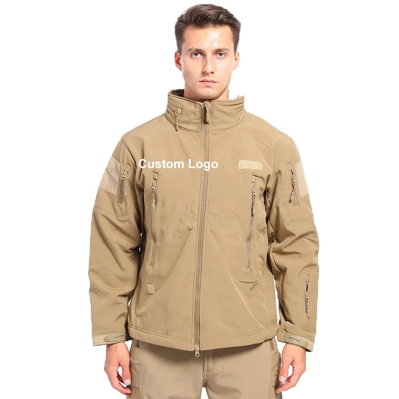 Jacket Tactical Men's Soft Shell Hooded Waterproof Fleece Lined Coat Stand-up Collar Plus Size Outdoor Jacket Waterproof Hooded
