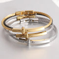 Popular Stainless Steel Electroplated 18K Gold Black Cable Bracelet Custom Name Logo Simple Wire Buckle Bracelet Women