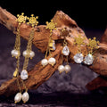 Fashion Christmas Jewelry Gift Stainless Steel 18K Gold Plated Chain Zircon Snowflake Stud Earrings Set Women