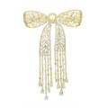 Luxury Tassel Brooch Jewelry Natural Freshwater Pearl Inspired Designer Zirconia Full Paved Bowknot Brooch