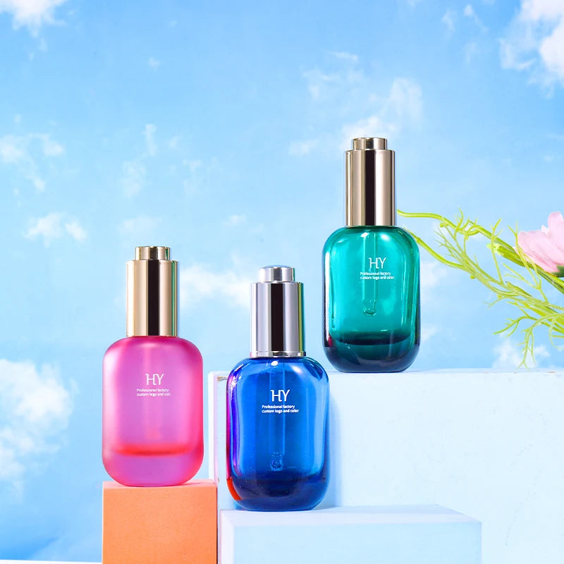 30ml Frosting Process Press Pink Glass Cosmetic Dropper Bottle Whitening Lotion Aromatherapy Essential Oil for Skin Care Cream