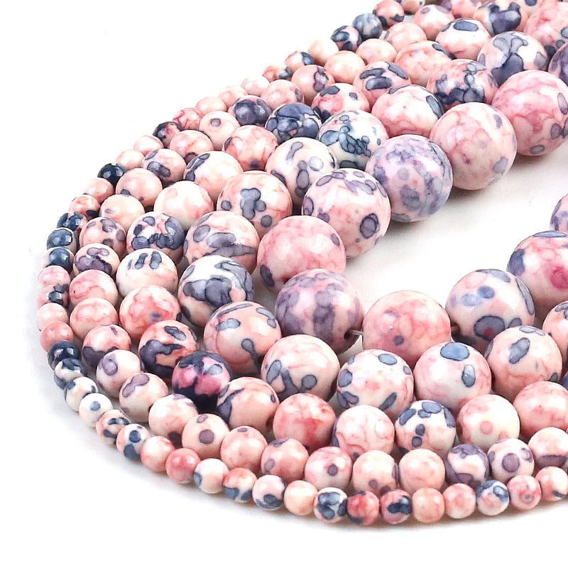 Wholesale Natural Colorful Rain Stone Beads 4/6/8/10/12mm Round Loose Beads for Jewelry Making Diy