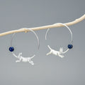 Lotus Fun Pure 925 Sterling Silver Cat With Ballon Round Hoop Earrings for Women Fine Jewelry for Women