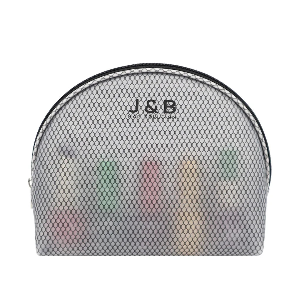 Personalized Logo Summer Beach Style Waterproof Half Moon Round Mesh EVA Mini Cosmetic Bag Wash Beauty Pouch Bath Goods Storage