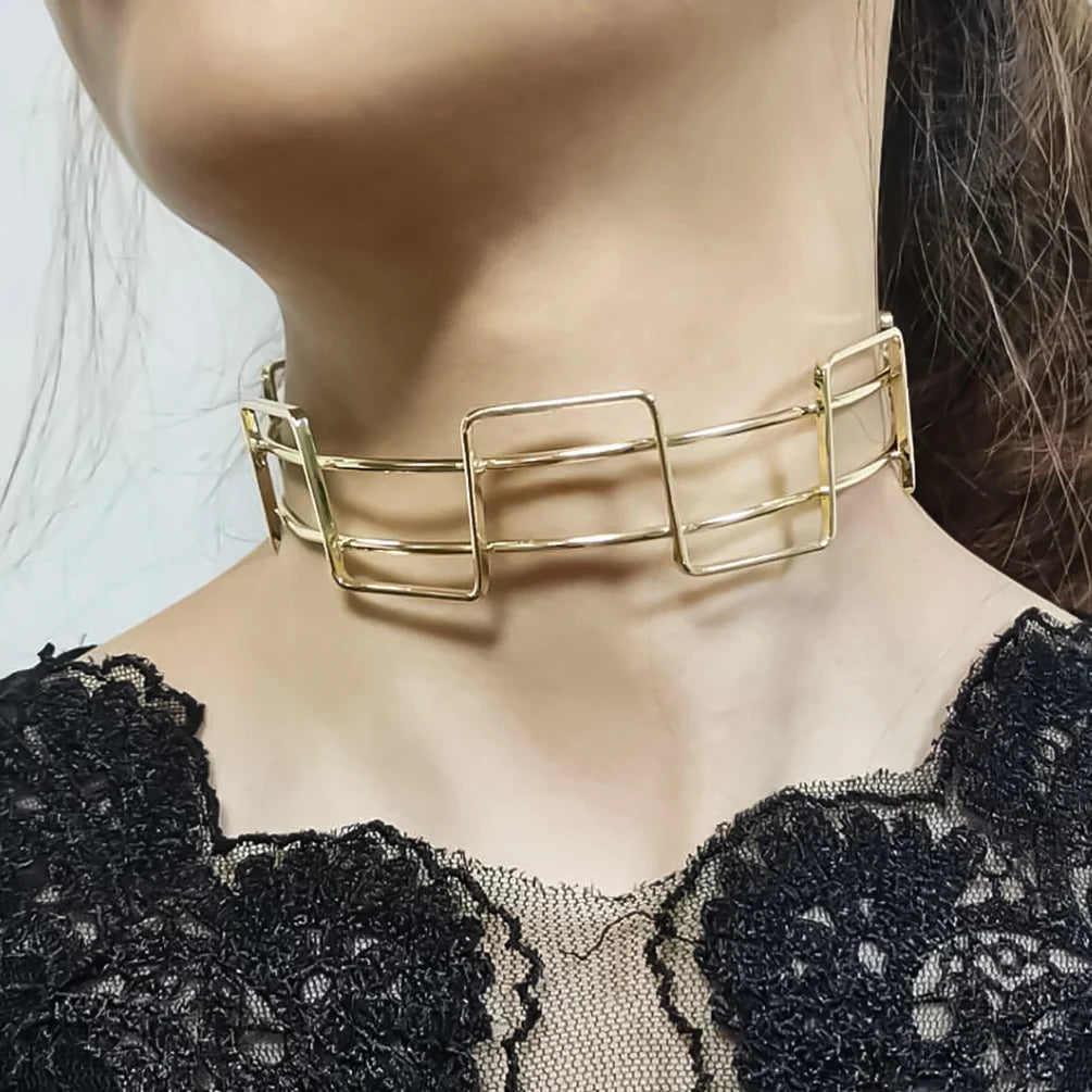 HANSIDON Unique Design Zinc Alloy Geometric Vintage Fashion Statement Choker Necklace Maxi Jewelry