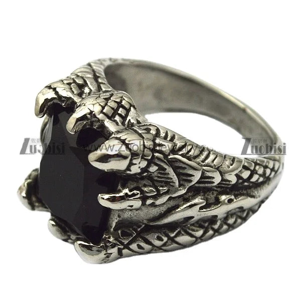 Custom Made Stainless Steel Vintage Gold/Silver Plated Large Animal Claw Square Crystal Rhinestone Inlay Gemstone Ring