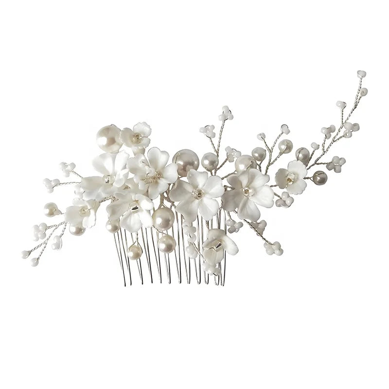 Wedding Dress Headpiece Cherry Blossom Party Favors Pearl Bridal Hair Comb Jewelry Hair Accessories for Women