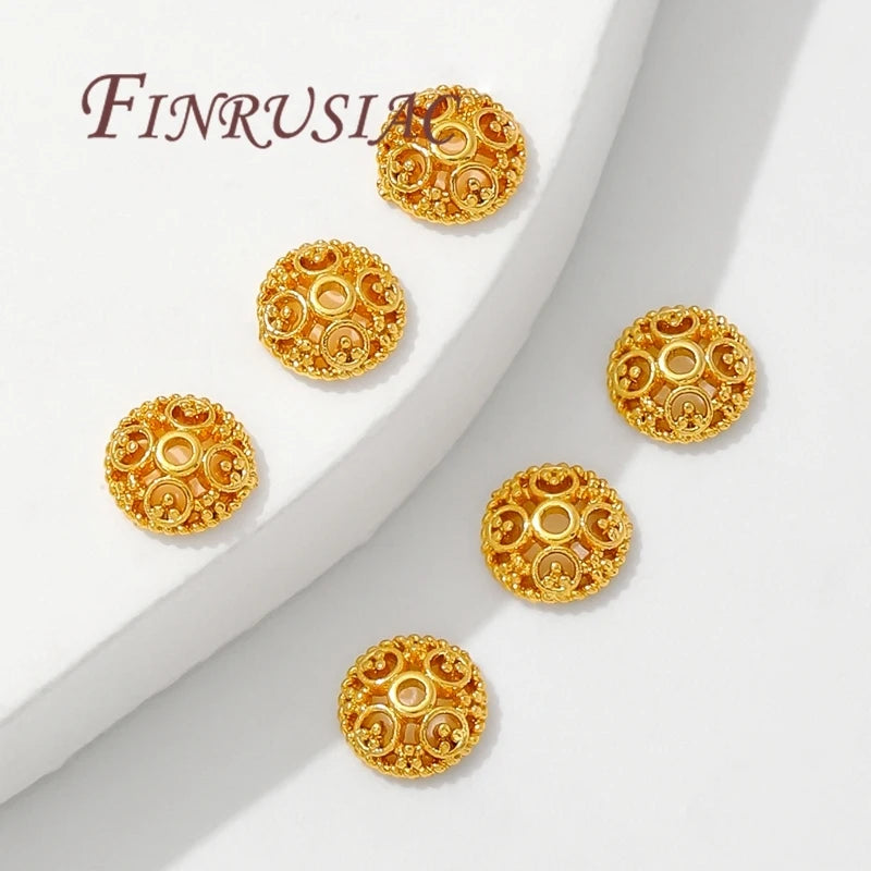 FINRUSIAC 6mm 18K Gold Plated Round/Flower Bead Caps Bracelets Flower Bead Caps Jewelry Making Beads DIY Accessories Spacer