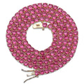 1 Row 4mm Width Micro Pave Red Blue Zircon Stone Tennis Link Chain Hip Hop Iced Out Bling Necklace for Women Men