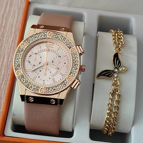 2024 Wholesale Fashion Jewelry Classic Quartz Watches for Ladies Leather Band Glittering Dial Wrist Watch for Women