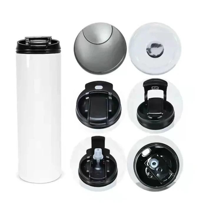 20oz Heat Sublimation Straight Tumbler with 2 in 1 Black Sport Handle Lid - White