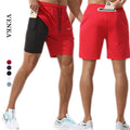 Men's Athletic Clothing 2 in 1 Pants Double Layer Sport With Pockets Leggings Custom Logo Polyester Men Gym Workout Shorts Pants
